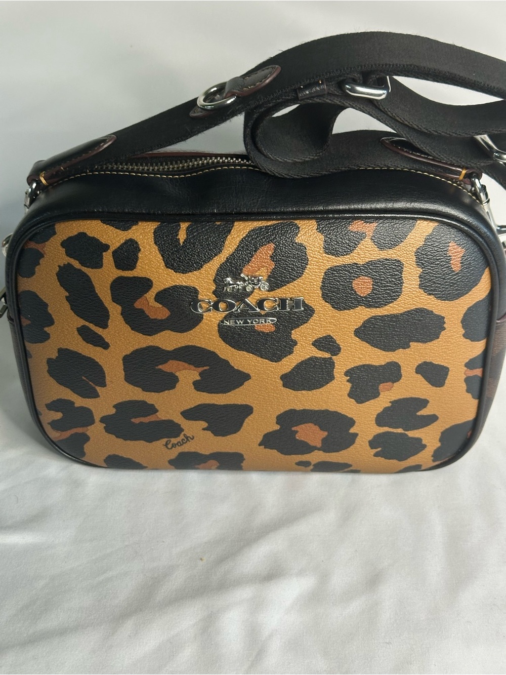Coach Jamie Leopard Print Camera Bag in Two-Tone Signature Canvas
